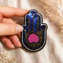 Écusson thermocollant à sequins Main de Fatma - Renfort Textile Décoratif (5,2 x 8 cm)