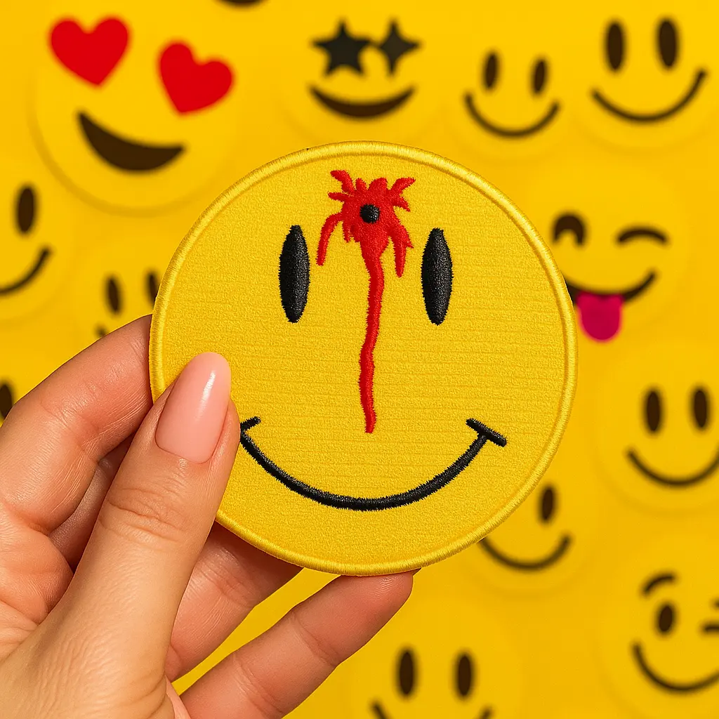 [P1342] Écusson brodé thermocollant Gros smiley Ensanglanté