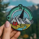Écusson brodé thermocollant Boussole Camping Montagnes