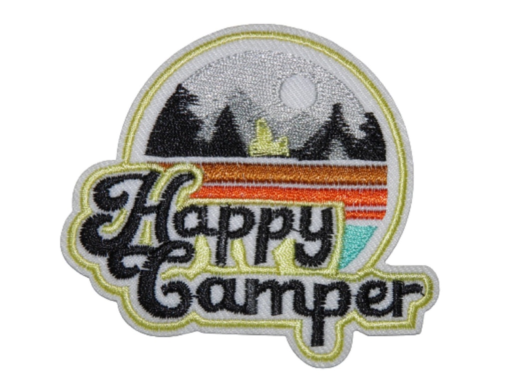 Écusson brodé thermocollant Happy Camper Blanc