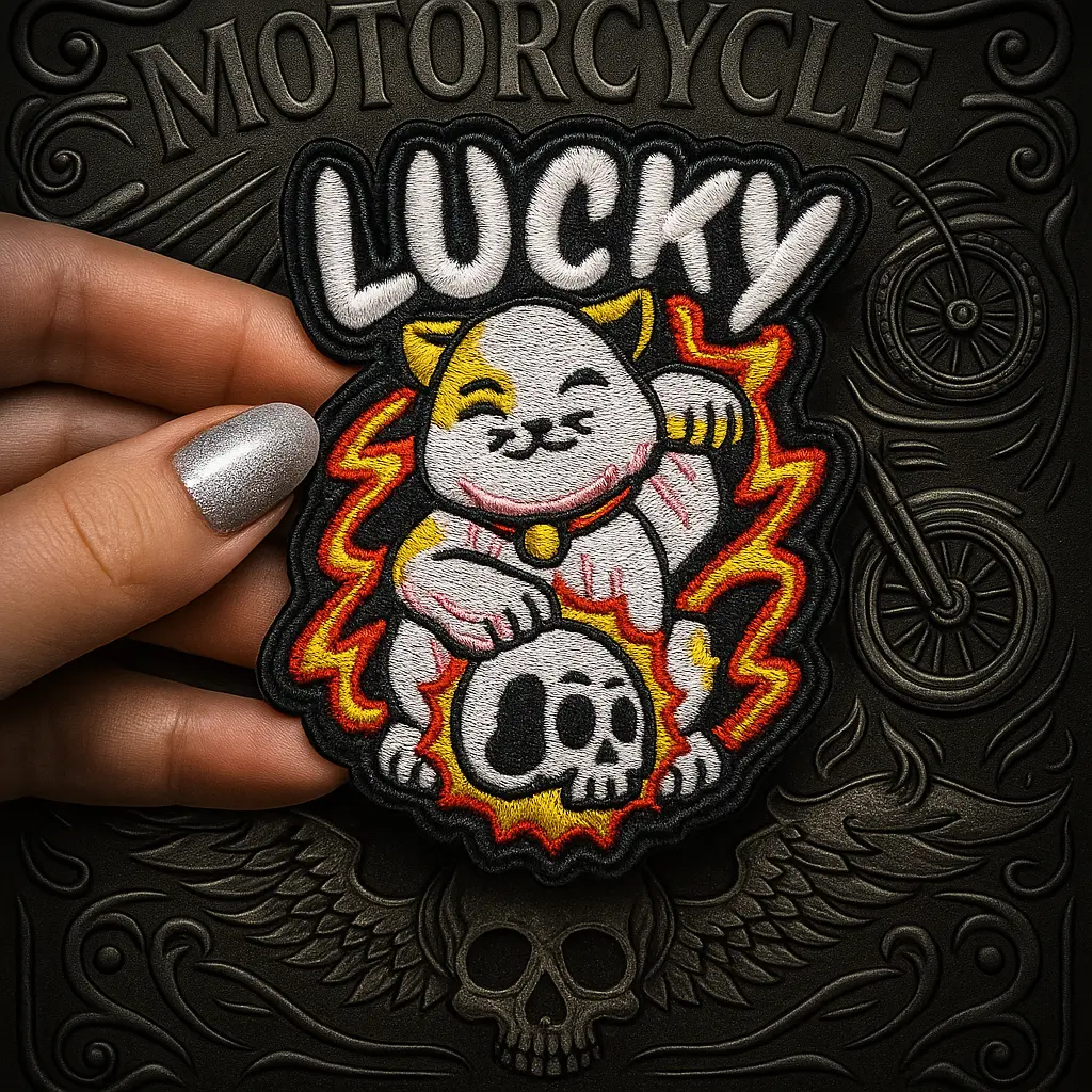 [P1428] Écusson brodé thermocollant Chat Lucky Punk Rock