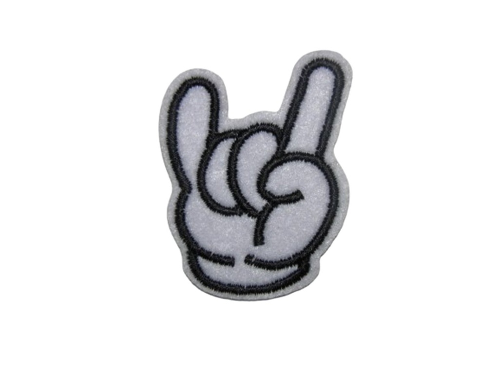 [P1431] Écusson brodé thermocollant Gant blanc cornes de rockeur