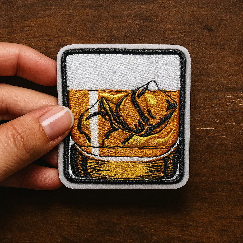 Écusson brodé thermocollant Verre Whisky avec glaçons