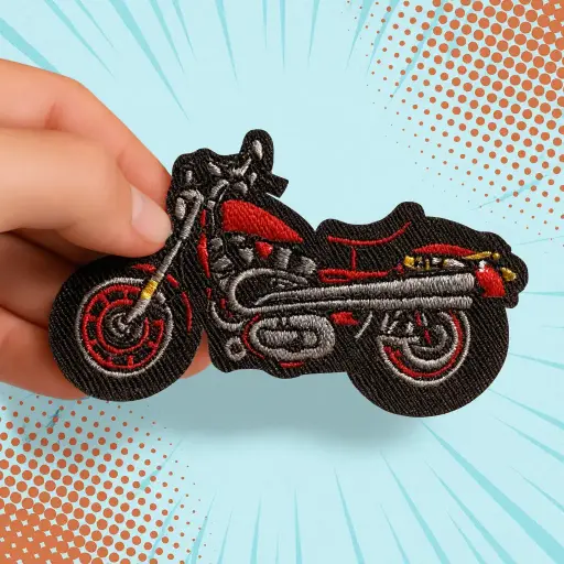 [P1025] Écusson brodé thermocollant Moto rouge