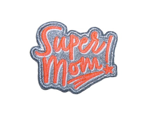 [P1058] Écusson brodé thermocollant Super Maman Argenté