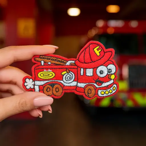 [P1108] Écusson brodé thermocollant Camion de pompiers rigolo