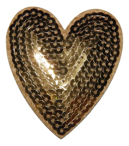 [P3006] Écusson thermocollant à sequins Cœur doré