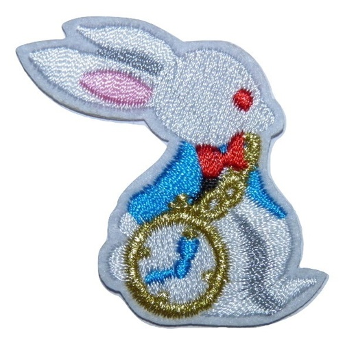 [P1227] Écusson brodé thermocollant Lapin et montre à gousset