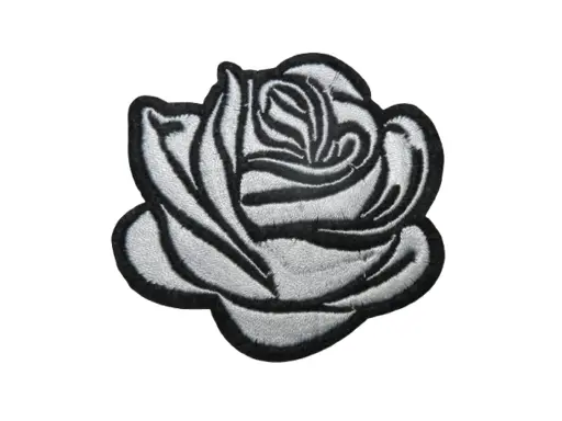 [P1302] Écusson brodé thermocollant Rose blanche