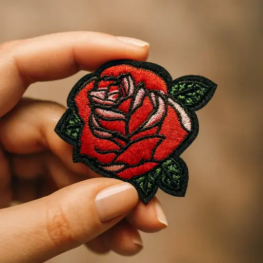 [P1303] Écusson brodé thermocollant Bouton de rose rouge