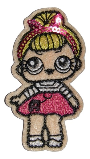 [P3013] Écusson brodé thermocollant à sequins Poupée blonde