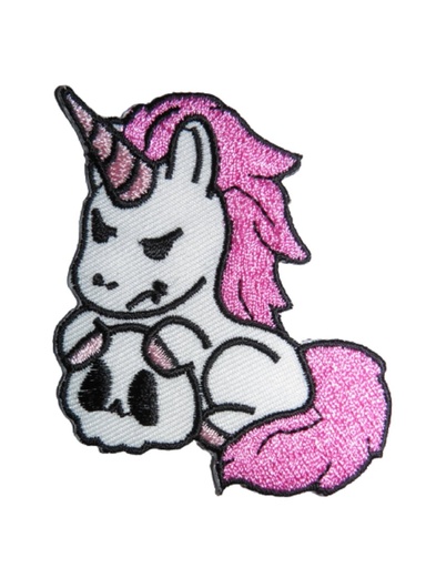 [P1347] Écusson brodé thermocollant Licorne Rose Tête de mort