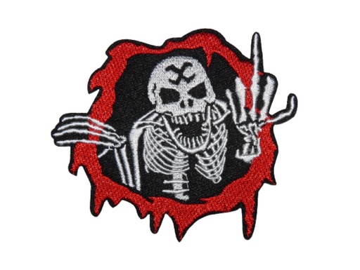 [P1377] Écusson brodé thermocollant Squelette doigt d'honneur