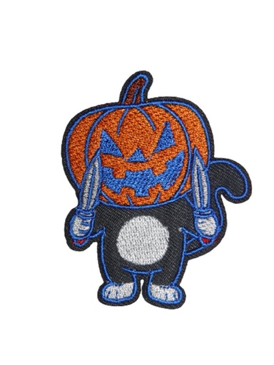 [P1381] Écusson brodé thermocollant Halloween Chat tête de citrouille
