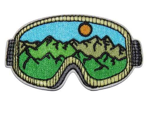 [P1392] Écusson brodé thermocollant Lunettes de ski Montagnes Collines Verdoyantes
