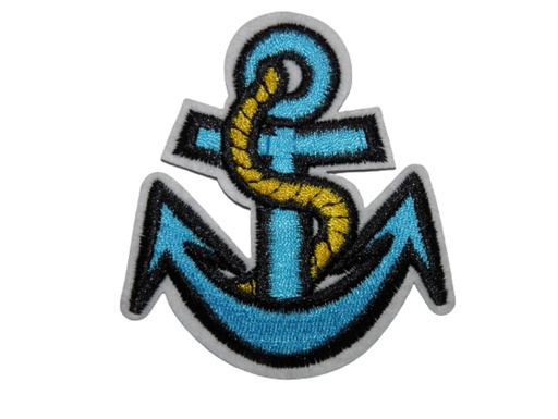 [P1395] Écusson brodé thermocollant Ancre de bateau bleue