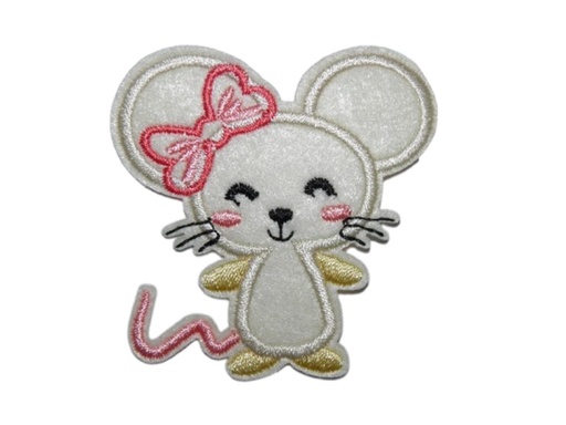 [P1414] Écusson brodé thermocollant Petite souris blanche