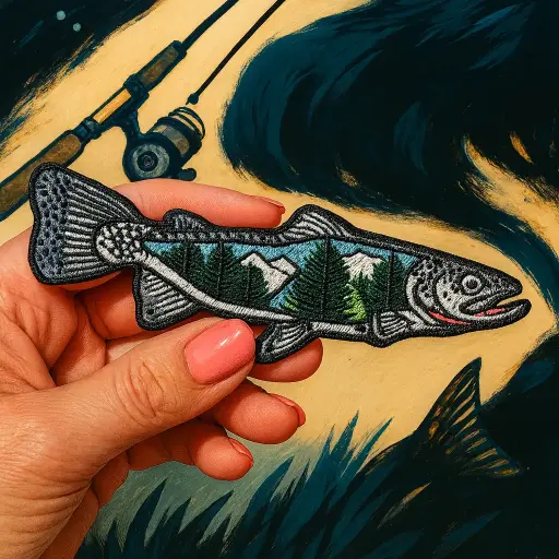 [P1425] Écusson brodé thermocollant Poisson saumon montagne