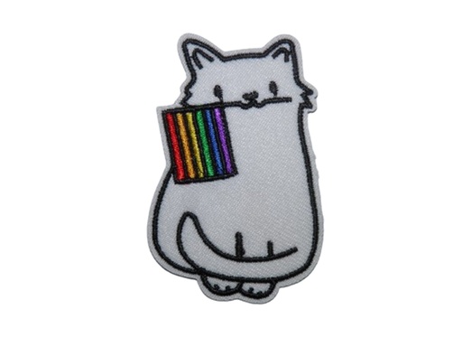[P1426] Écusson brodé thermocollant Chat Blanc Drapeau Arc-en-ciel