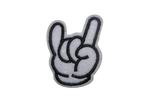 [P1431] Écusson brodé thermocollant Gant blanc cornes de rockeur