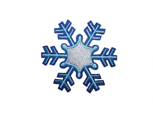 [P1382] Écusson brodé thermocollant Gros flocon de neige givré bleu