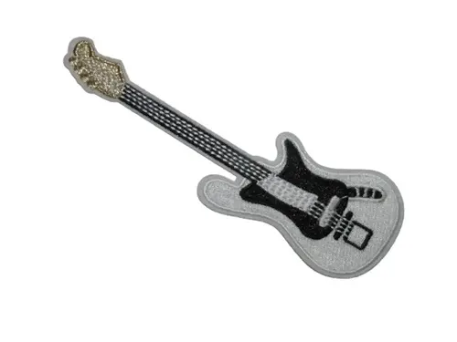 [P1446] Écusson brodé thermocollant Guitare électrique blanche