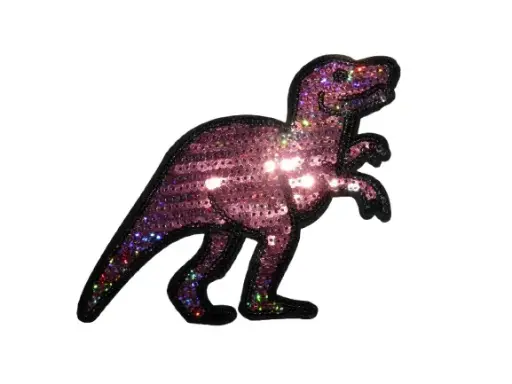 [P3016] Écusson thermocollant à sequins Dinosaure T-Rex