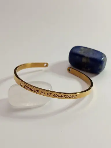 [MO-0002] Bracelet Jonc Acier Doré "Le Bonheur Ici et Maintenant" - Inspiration Quotidienne