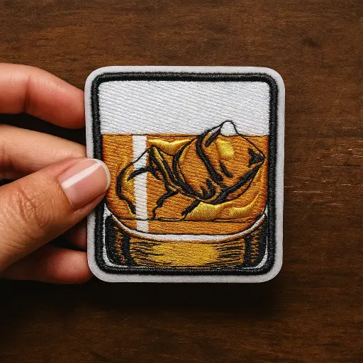[P1464] Écusson brodé thermocollant Verre Whisky avec glaçons
