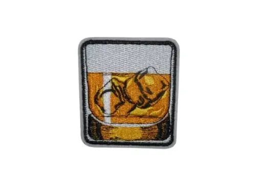 [P1464] Écusson brodé thermocollant Verre Whisky avec glaçons