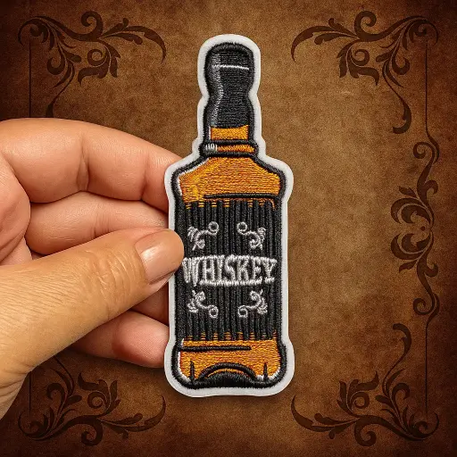 [P1465] Écusson brodé thermocollant Bouteille Whisky