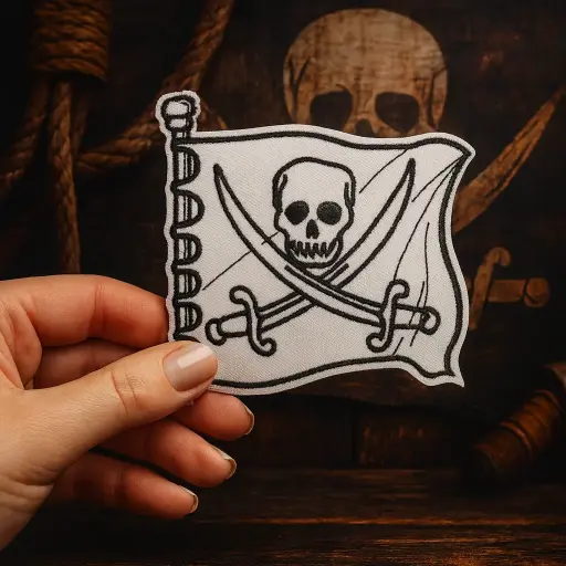 [P1470] Patch Thermocollant Drapeau Pirate - Renfort Textile Décoratif Noir et Blanc
